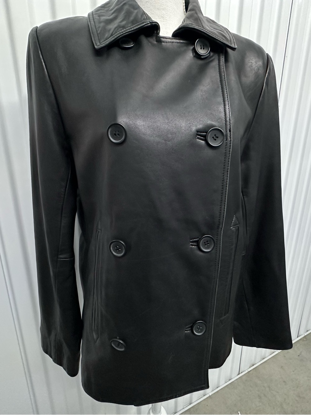 Preston & York Black Leather Double Breasted Jacket